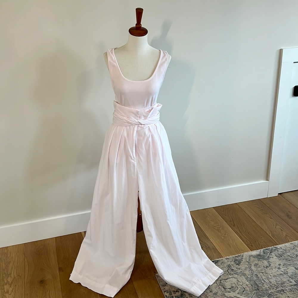 2 piece Free People Set bodysuit and high waisted pants pink